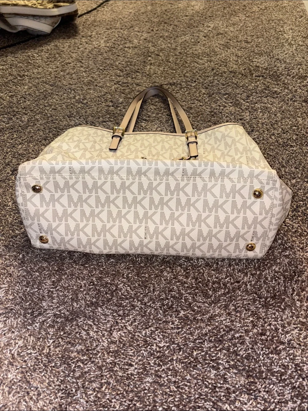 Authentic Michael Kors Light Pink Signature MK Tote with Gold Charm